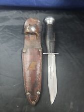 Vintage WWII Era Stacked Leather Handle Fixed Blade Knife With Leather Sheath picture