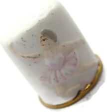 Ballarina Dancer Ceramic Thimble Hand Painted Gold Trimmed Vintage picture