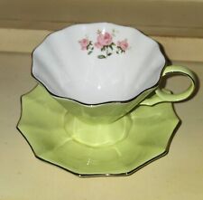 Meritage Montague Light Green Teacup Cup & Saucer with Roses 2016 Excellent 🫖 picture