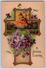 Easter Postcard Holy Cross Flowers Embossed c1910's Unposted Antique picture