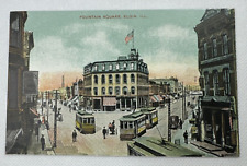 Fountain Square Trolley Elgin IL Illinois Antique Unposted Postcard picture