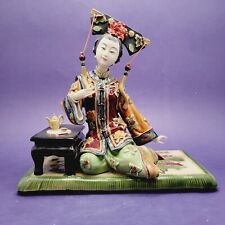 Vintage Chinese Shiwan WUCAI Porcelain Figurine Lady Having Tea 9