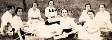 Vintage RPPC Postcard Wholesome Young Women Picnic AZO BW picture