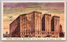 Hotel Statler Boston Park Square Arlington Street Old Car Massachusetts Postcard picture