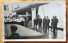 staff and officers in review on ocean liner real photo postcard picture