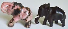 2- Vintage Pink and Black Stone and Wood Elephant Art Carvings Stunning picture