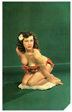 c1940s Young Lady Pinup Cute Girl Smile Kneeling Litho Postcard Swimsuit Bikini picture