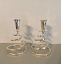 Vintage MCM Silver Candlesticks Fisher Silver Plated Spiral Pair picture