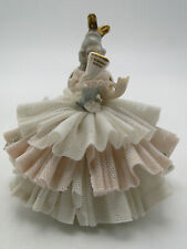 Old Dresden Ruffled Lace Porcelain Seated Woman Figure 3¼in Gold Trimmed picture