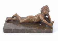 Antique Bronze Sculpture Naughty Boy Laying & Smoking Tyrolean Pipe Paperweight picture
