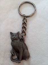 I Love My Russian Blue Cat Red Heart Key Chain Vtg Rawcliffe Pewter 1984 picture