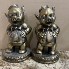 Vintage Rare Brass Pig Bookends 8” Fairytale Whimsical Magical Enchantment picture