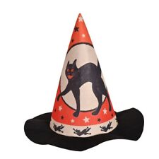 Vintage Style Halloween Felt Witch Hat  Black & Orange picture