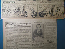 1934 & 1937 Newspaper Clippings WALT DISNEY (Radio) & MICKEY MOUSE Comic Strip picture