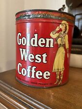 Vintage GOLDEN WEST Sideways Cowgirl 2lb Large Coffee Can Tin Rare Advertisement picture