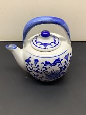 Porcelain Blue & White Floral Miniature Tea Pot Made In China 4” x 3.5” EUC picture