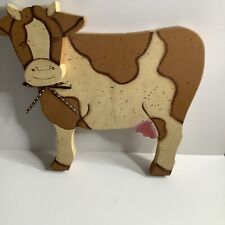 Vtg Handcrafted Cow Brown Beige Country Folk Art 8.5” X 9” picture