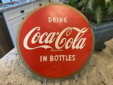 Vintage NOS Original Coca Cola Round Button Sign Decal Red with Gold trim Coke picture