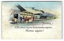 1917 Postcard Home Again Stagecoach Horse Railroad Depot Train picture