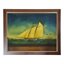 ENGLISH Reverse Painting on GLASS Clipper Ship The America SCHOONER Signed picture