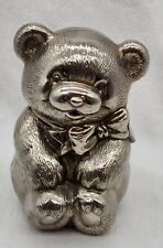 Vintage Silverplate Teddy Bear Coin Piggy Bank With Neck Bow. Beautiful, Used. picture