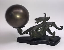 Vintage Bronze Chinese Dragon Gazing Ball / Black Base, Great For Desk Or Decor picture