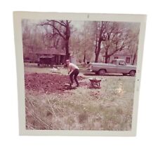 1970s Shirtless Man Digging Old Truck Farm Jeans Photo Color Vtg Snapshot picture