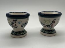 Vintage Boleslawiec Polish Pottery Egg Cups Blue And Cream. Set of 2 - 2