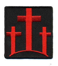 THREE CROSSES Christian Embroidered  MC Motorcycle Biker Vest Patch (red-blk) picture