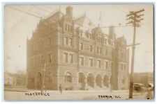 1908 Post Office Building Trolley Peoria Illinois IL RPPC Photo Antique Postcard picture
