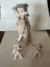 Vintage Poodle Mom And Puppies Chained Together Ceramic Made In Japan Fluffy picture