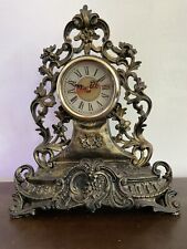 Vintage Antique Gold Cast Iron Art Nouveau Victorian Mantle Clock  picture
