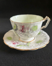 Fine Bone China Tea Cup and Saucer Set Pastel Floral Gold Trim Aynsley England picture