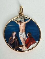 Antique Medal Pendant Religious IN Gold 22k Christ Fixed sub-Type Glass 20ème picture