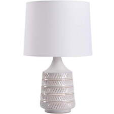 White and Beige Etched Ceramic Table Lamp with Shade picture