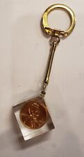 RARE Vintage retro old  keychain keyring Coin in plastic one cent Penny 1964 picture