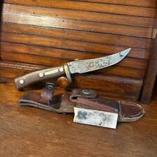 Vintage Old Timer Schrade USA 160 OT Fixed Blade Knife & Leather Sheath & Stone picture