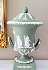 Vintage Wedgwood Sage Green Jasperware Campana Pedestal Urn Vase picture