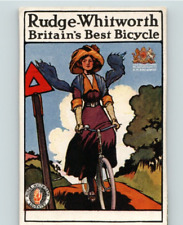 RUDGE-WHITWORTH BRITAIN'S BEST BICYCLE VICTORIAN TRADE CARD LADY ON BIKE picture