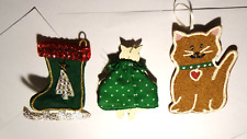 Vintage 1970s-80s Odd Lot of 3 Cloth Christmas Ornament VG picture