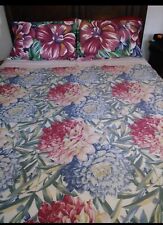 GORGEOUS NOS Vintage Queen Size Flat Sheet With Huge Flowers Design picture