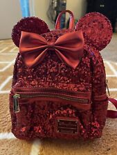 Disney Parks Red Sequin Minnie Mouse Loungefly Backpack - Preowned. picture
