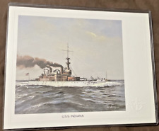 USS INDIANA Naval Art Print - Warship Chas Lundgren Embossed  50 States Ships picture