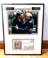 MIKHAIL GORBACHEV GATEWAY STAMP SIGNED, FRAMED 1st DAY ISSUE. Photo with Reagan. picture