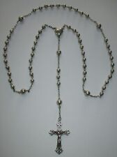 VINTAGE ANTIQUE ALL SILVER EUROPEAN HALLMARKED ROSARY PUFFY HEART CRUCIFIX picture