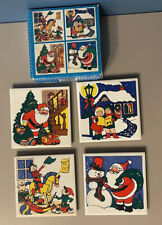 ArtMark Christmas Vintage 1987 Tile Trivets Coasters set of 4 Santa Carolers picture