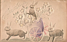 Antique Postcard Easter Greeting 1907 Embossed Bunny Egg Chariot Airbrushed picture