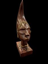 Vintage Bust Hand Carved Wood Sculpture Female Head Haiti 1962 picture