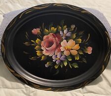 Vintage Victorian Oval Tole Tray Hand Painted Florals picture