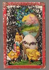 Vintage Early 1900s Easter Postcard, Yellow Chicks, Cart with Egg, Germany Retro picture